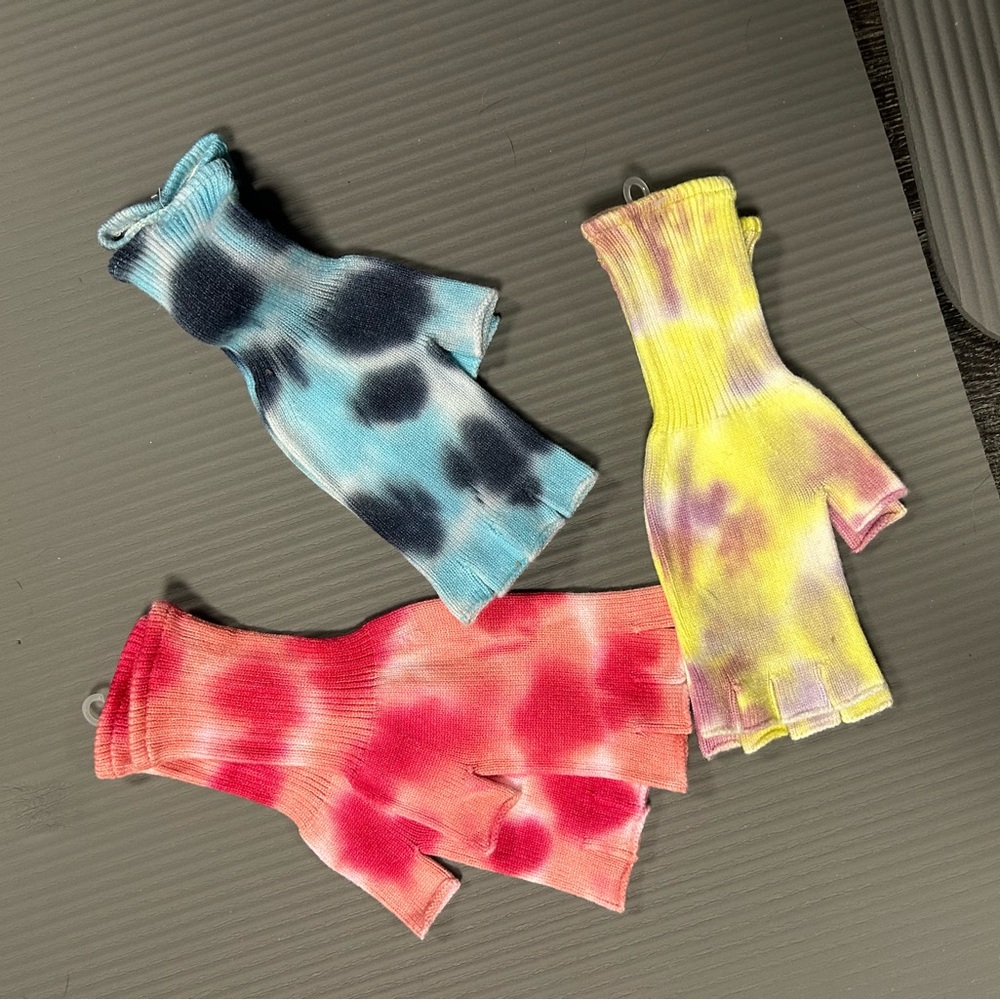 Free People Tie-Dye Fingerless Gloves - Blue, Yellow, Red
